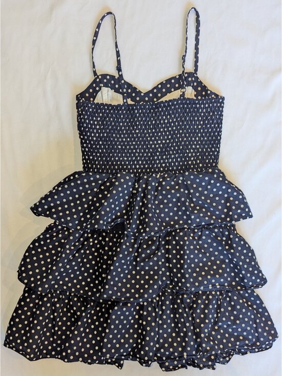 H&M Tiered Ruffle Mini Dress in Navy Polka Dot | 8 - Picture 2 of 3